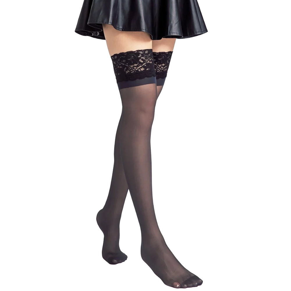 Sheer Thigh High Stocking with Silicone on Lace Top